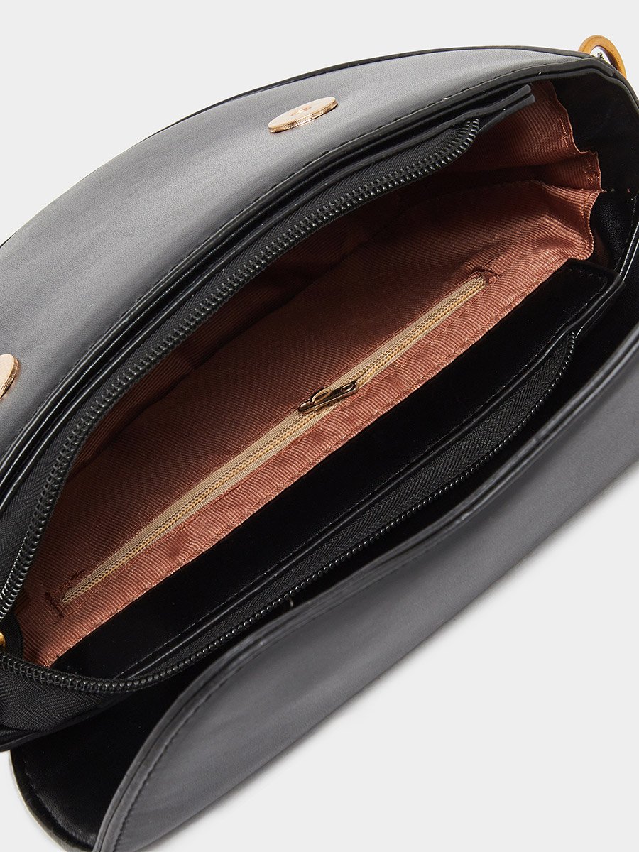 Solid Half Moon Saddle Bag with Flap Front