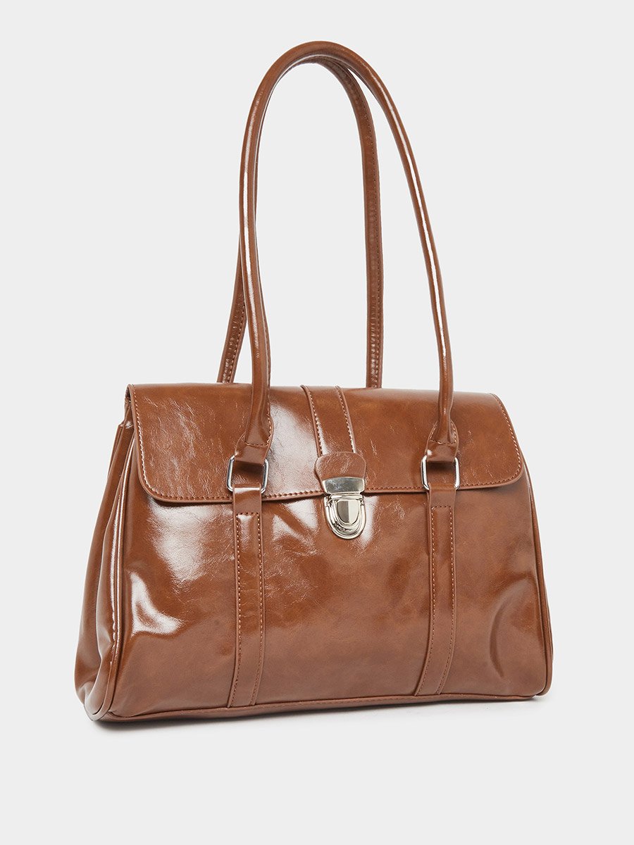 Plain Push Lock Handbag with Double Handle