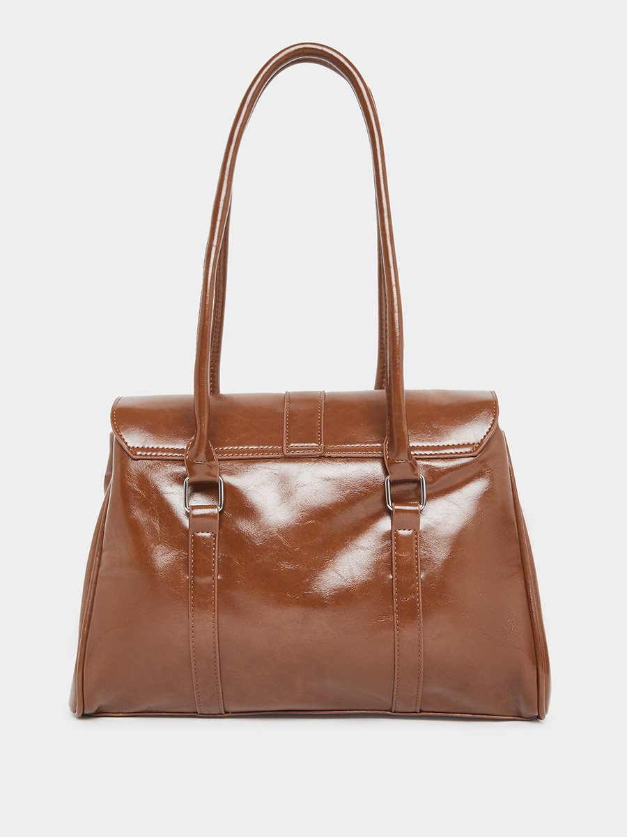 Plain Push Lock Handbag with Double Handle