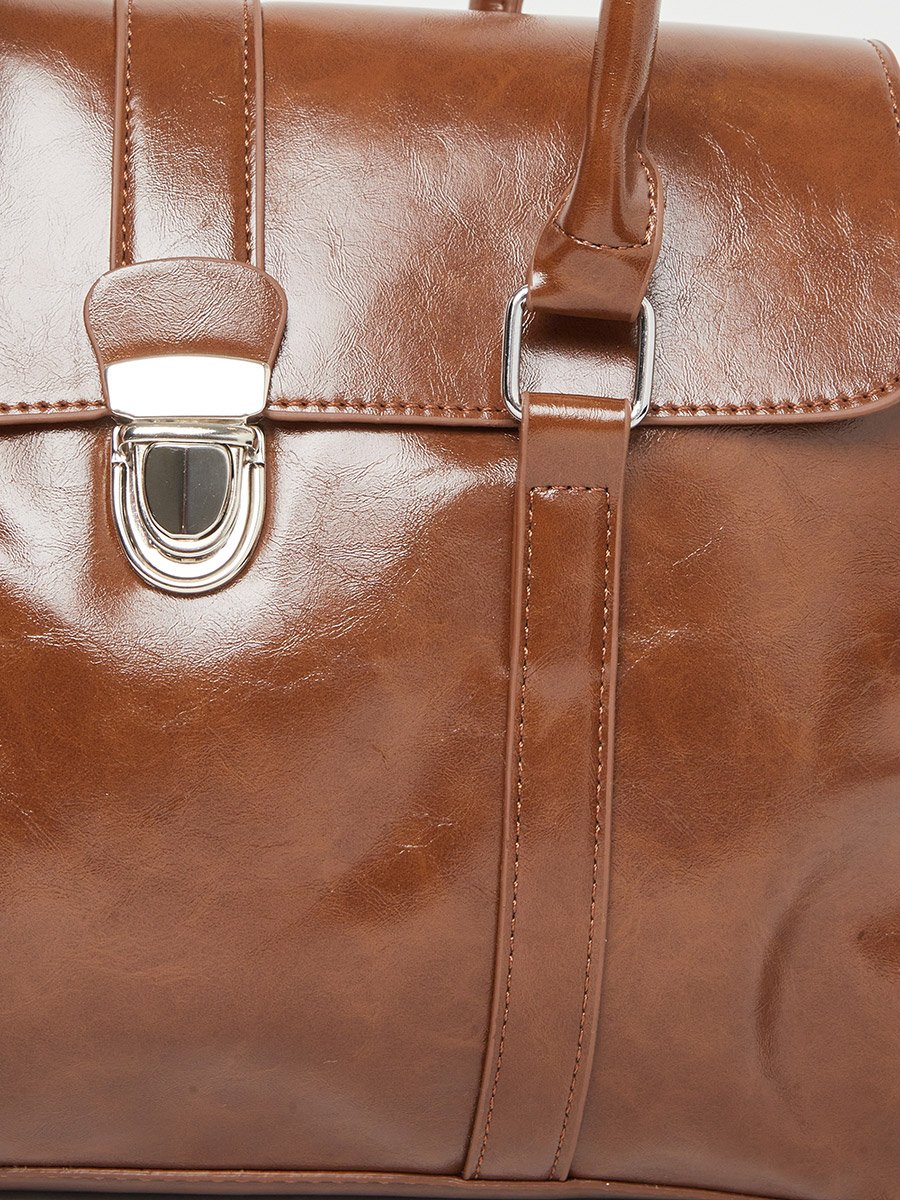 Plain Push Lock Handbag with Double Handle