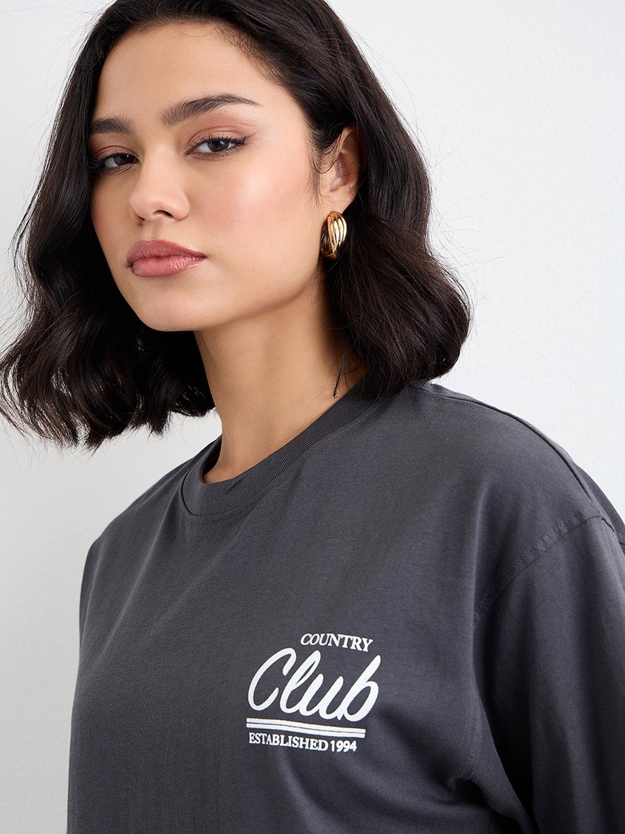 Slogan Print Oversized 100% Cotton T-Shirt