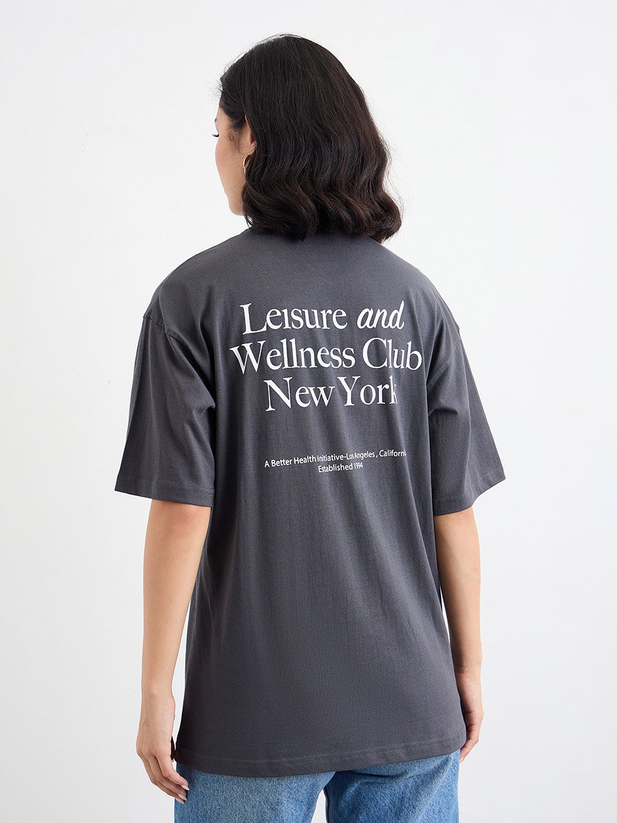 Slogan Print Oversized 100% Cotton T-Shirt