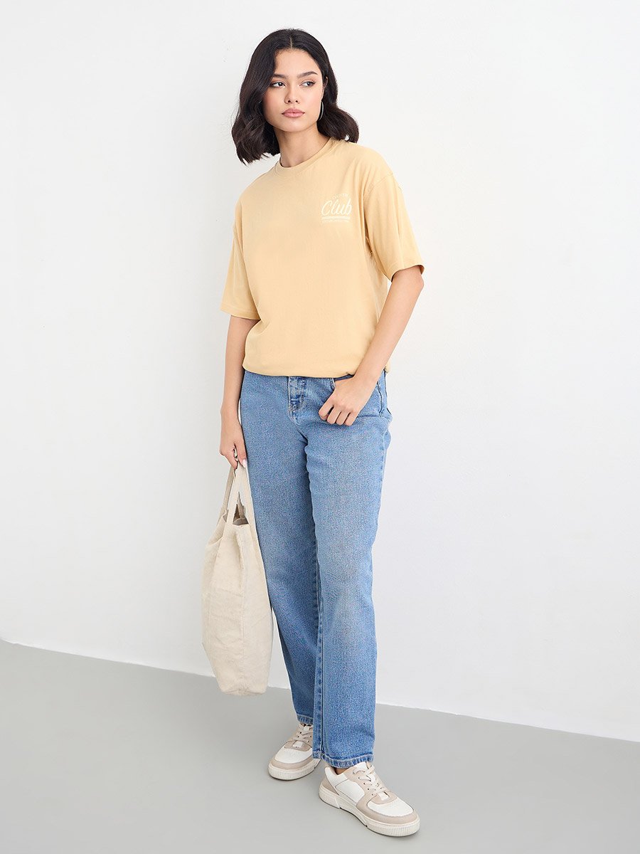 Slogan Print Oversized 100% Cotton T-Shirt