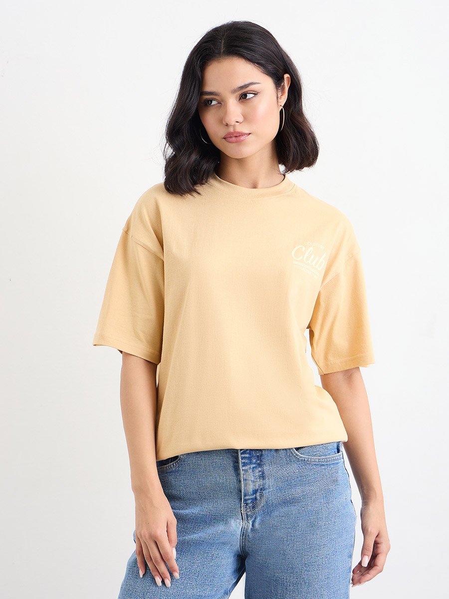 Slogan Print Oversized 100% Cotton T-Shirt