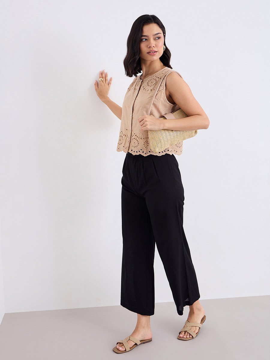 Black Casual Wide Leg Culottes