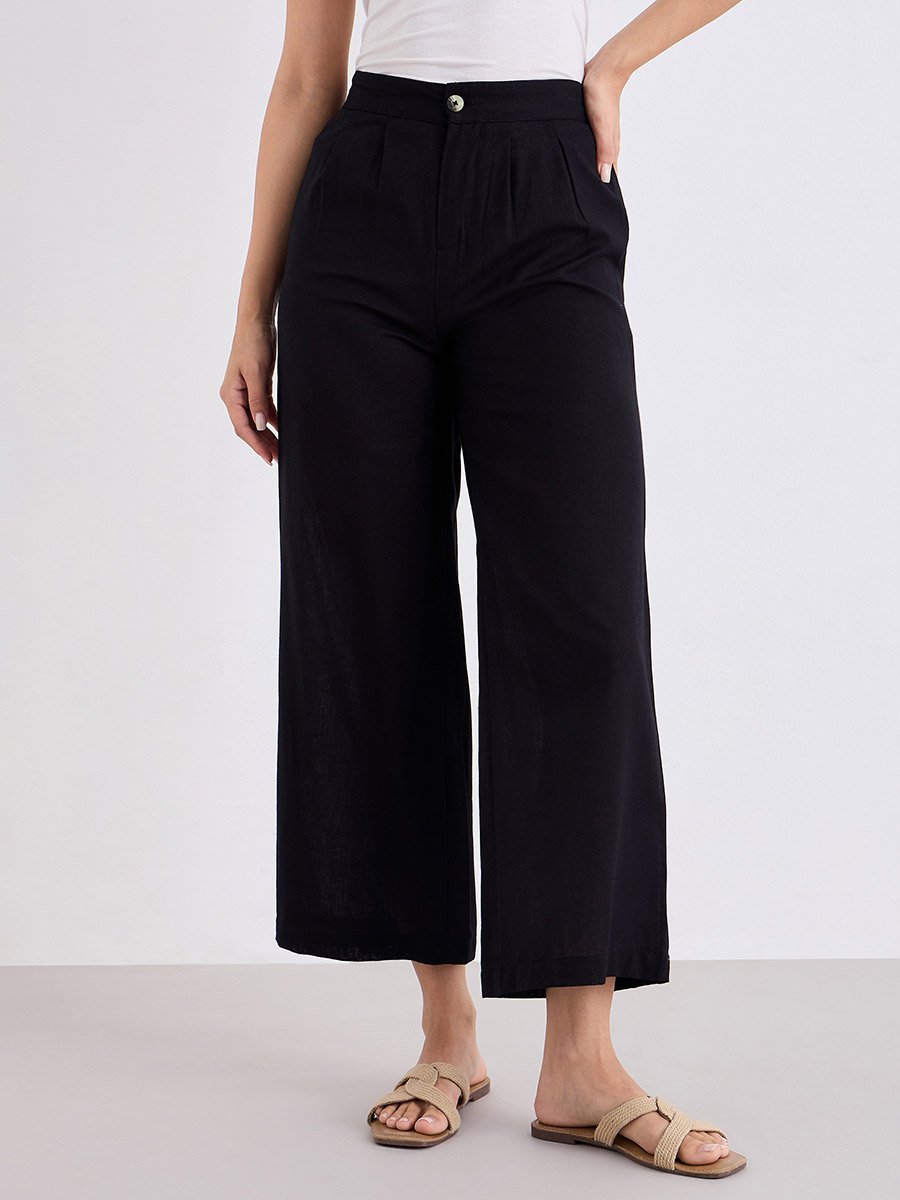 Black Casual Wide Leg Culottes