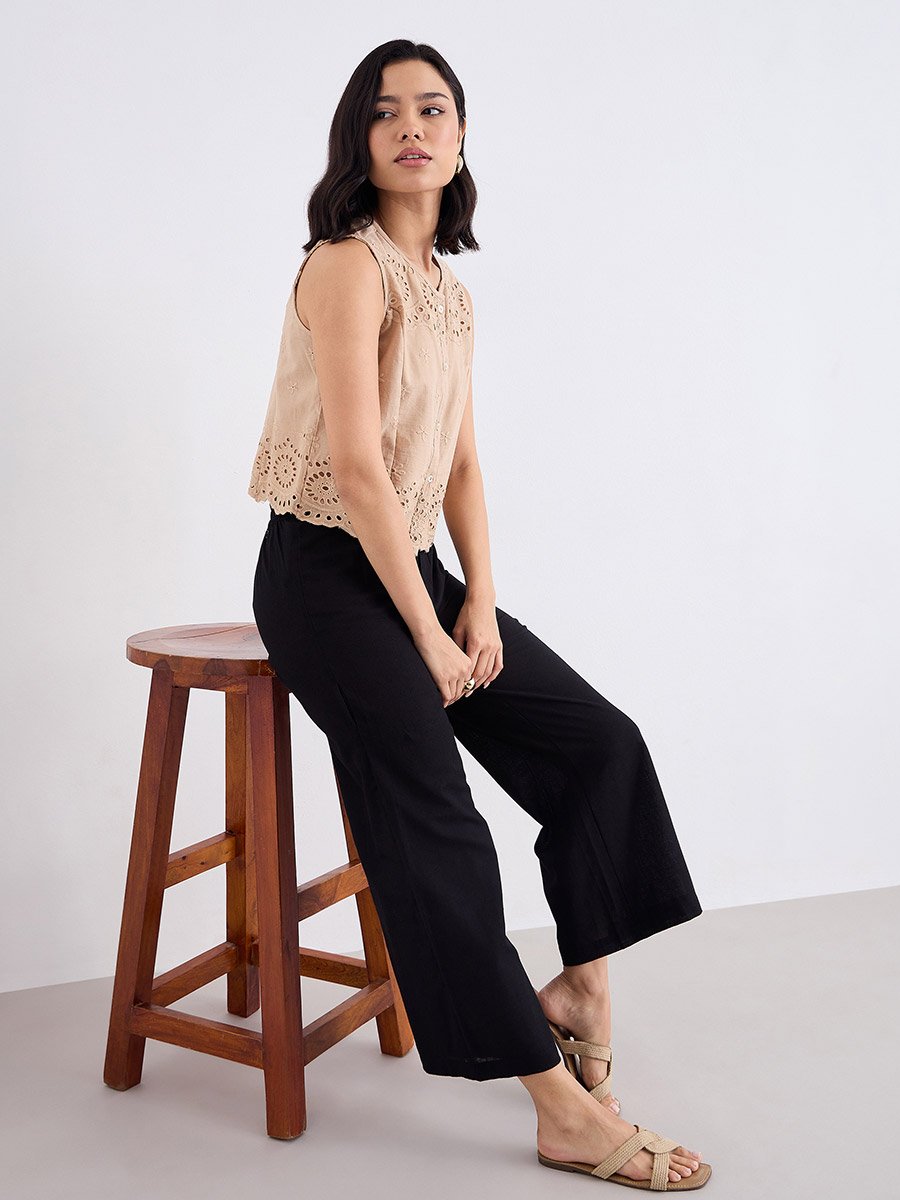 Black Casual Wide Leg Culottes