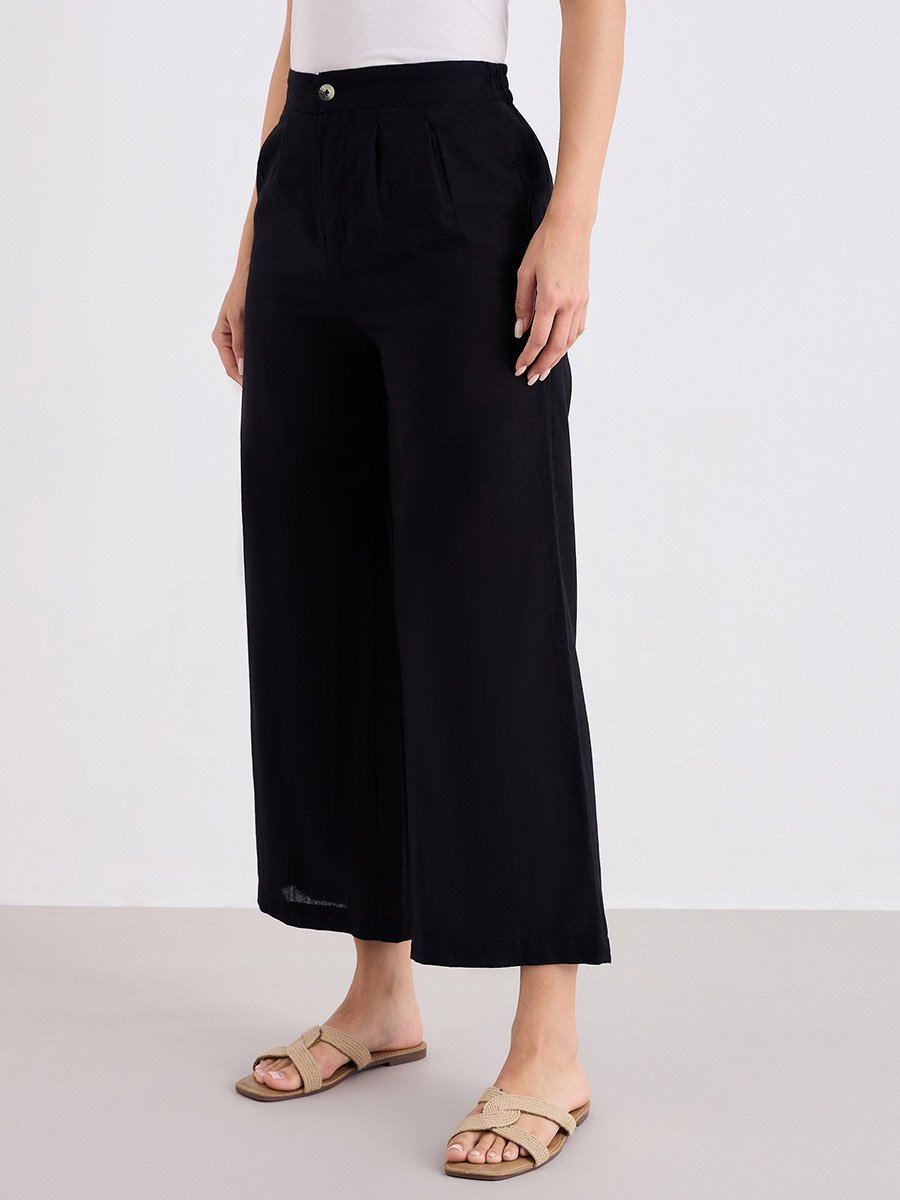 Black Casual Wide Leg Culottes