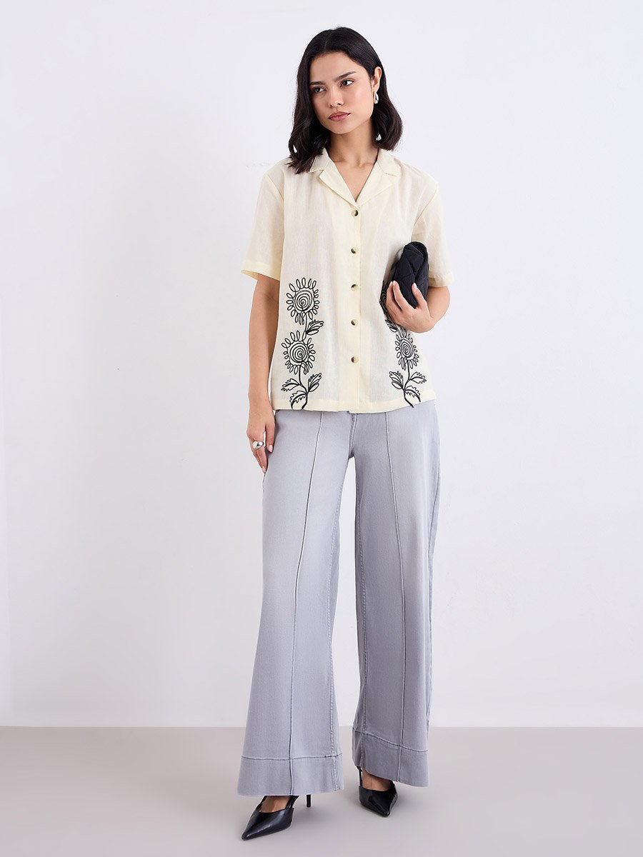Women Embroidered Panel Longline Shirt