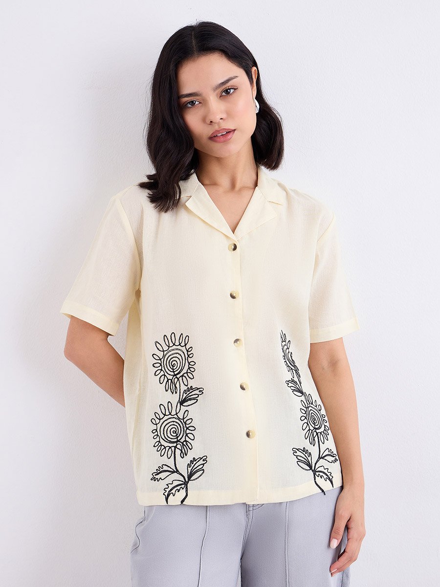 Women Embroidered Panel Longline Shirt