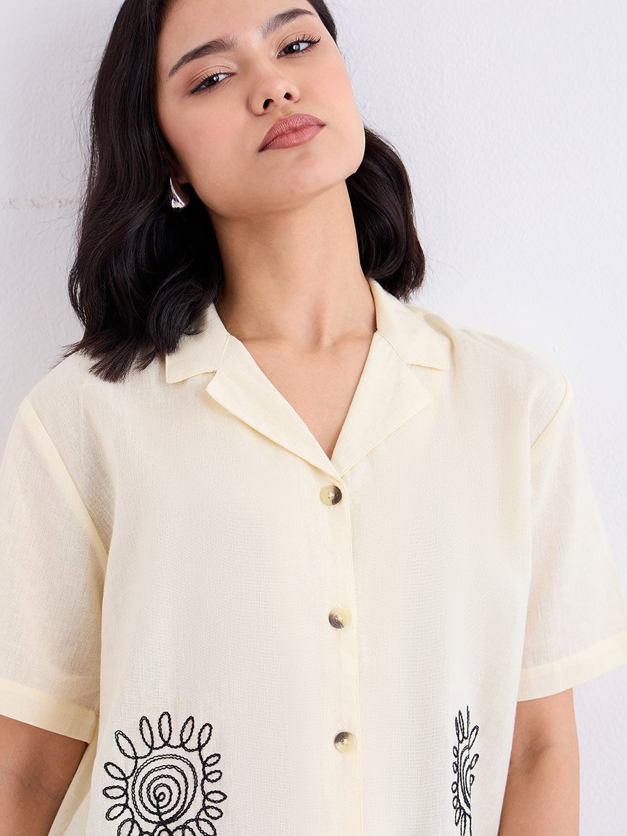 Women Embroidered Panel Longline Shirt