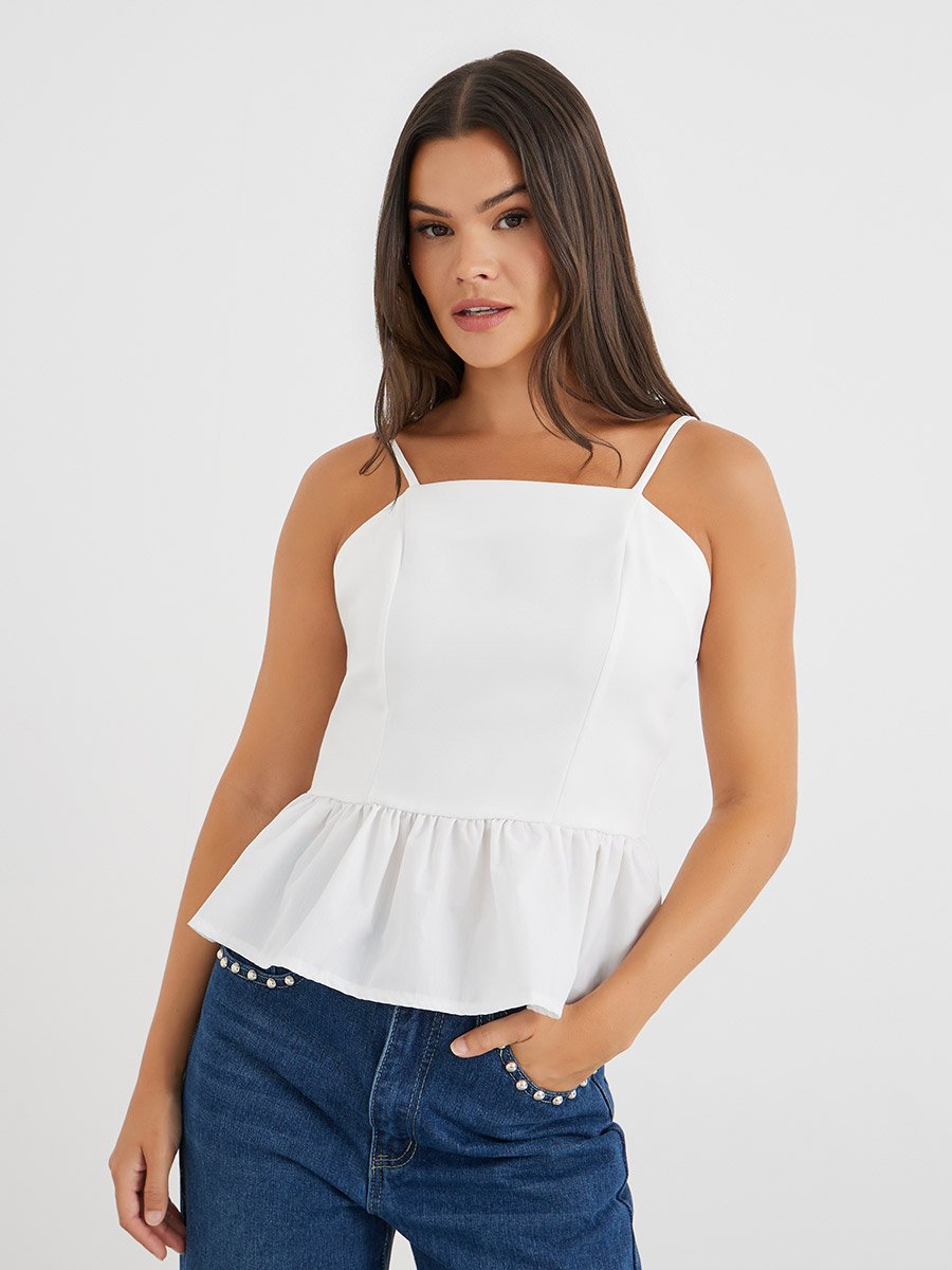 Solid Strappy Peplum Top