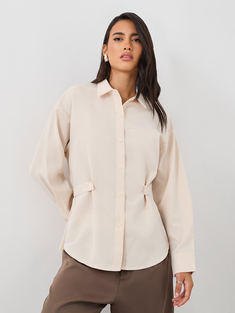 Solid Buttoned Spread Collar Shirt