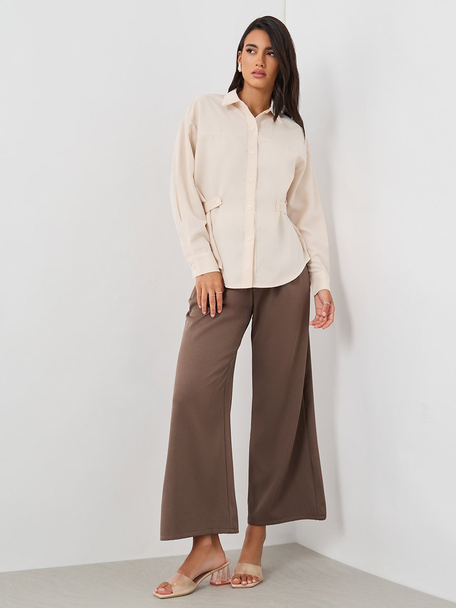 Solid Buttoned Spread Collar Shirt