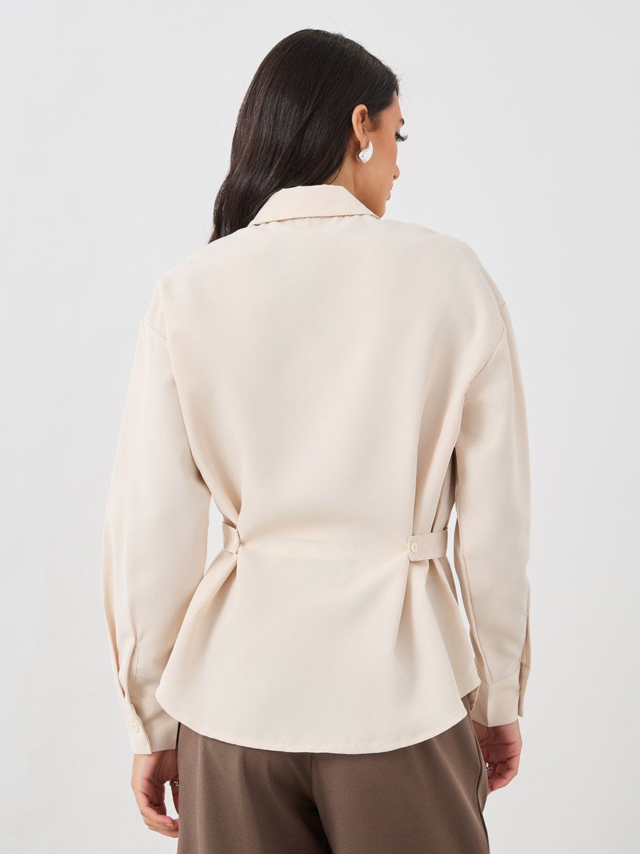 Solid Buttoned Spread Collar Shirt