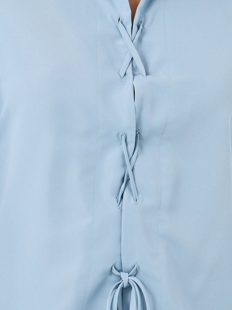 Solid Balloon Sleeve Front Tie-Up Detail Shirt
