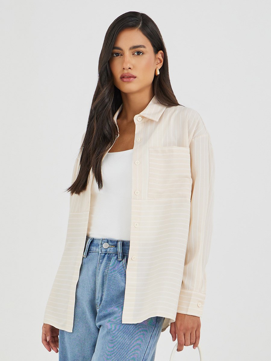 Striped Longline Regular Fit Shirt with Pocket