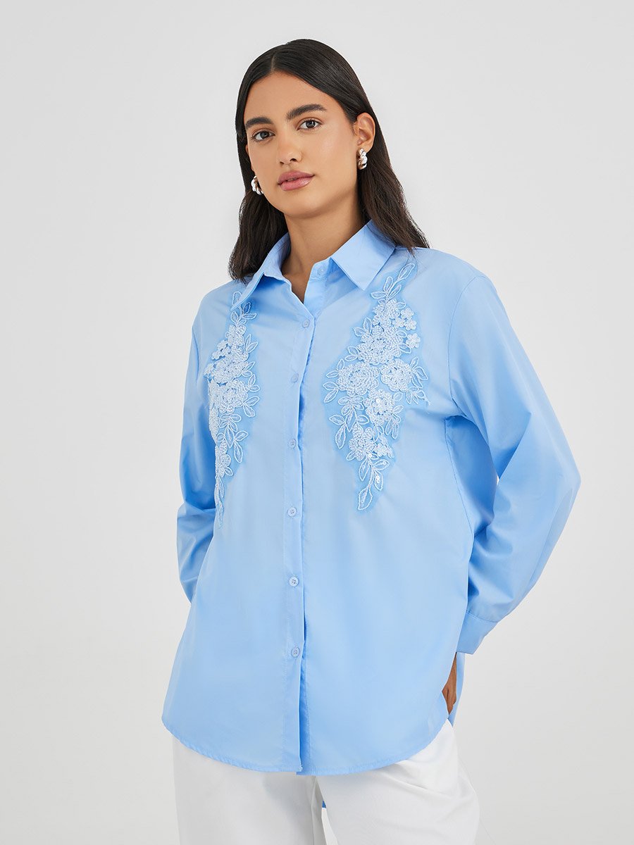 Floral Embroidered Buttoned Shirt