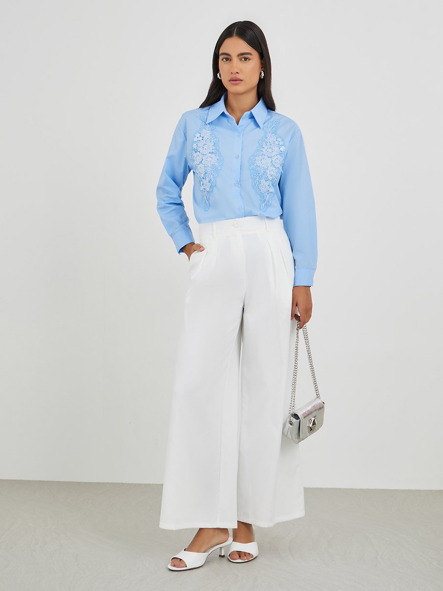 Floral Embroidered Buttoned Shirt
