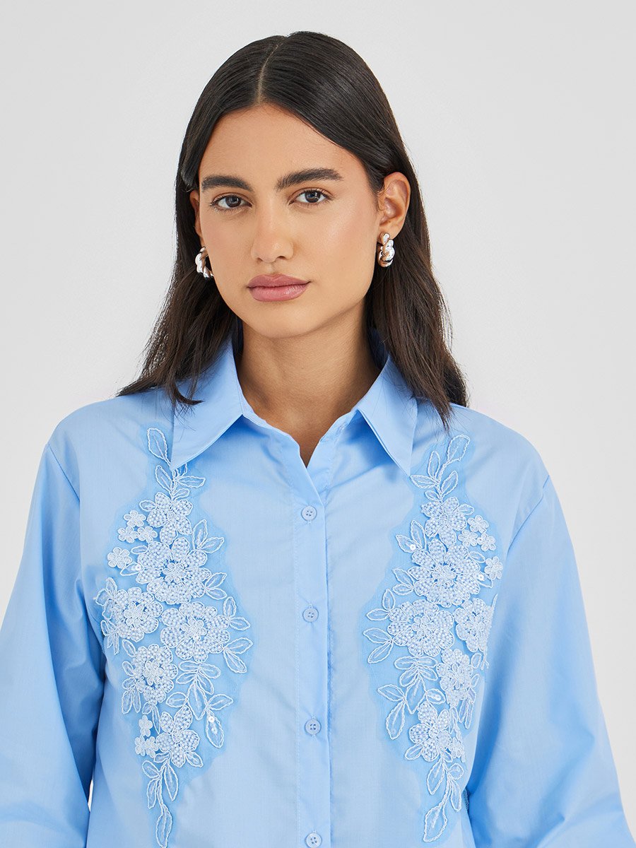 Floral Embroidered Buttoned Shirt