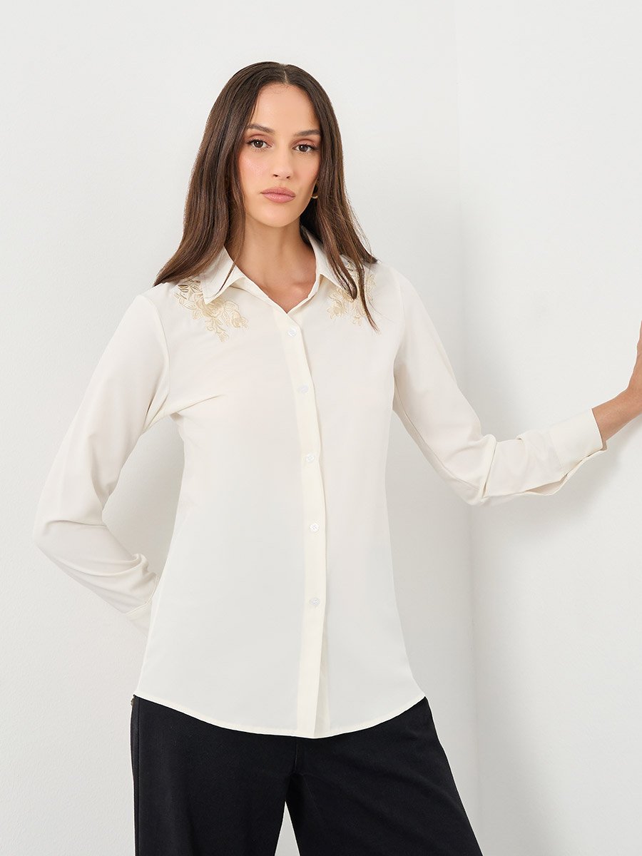 Floral Embroidered Plain Shirt