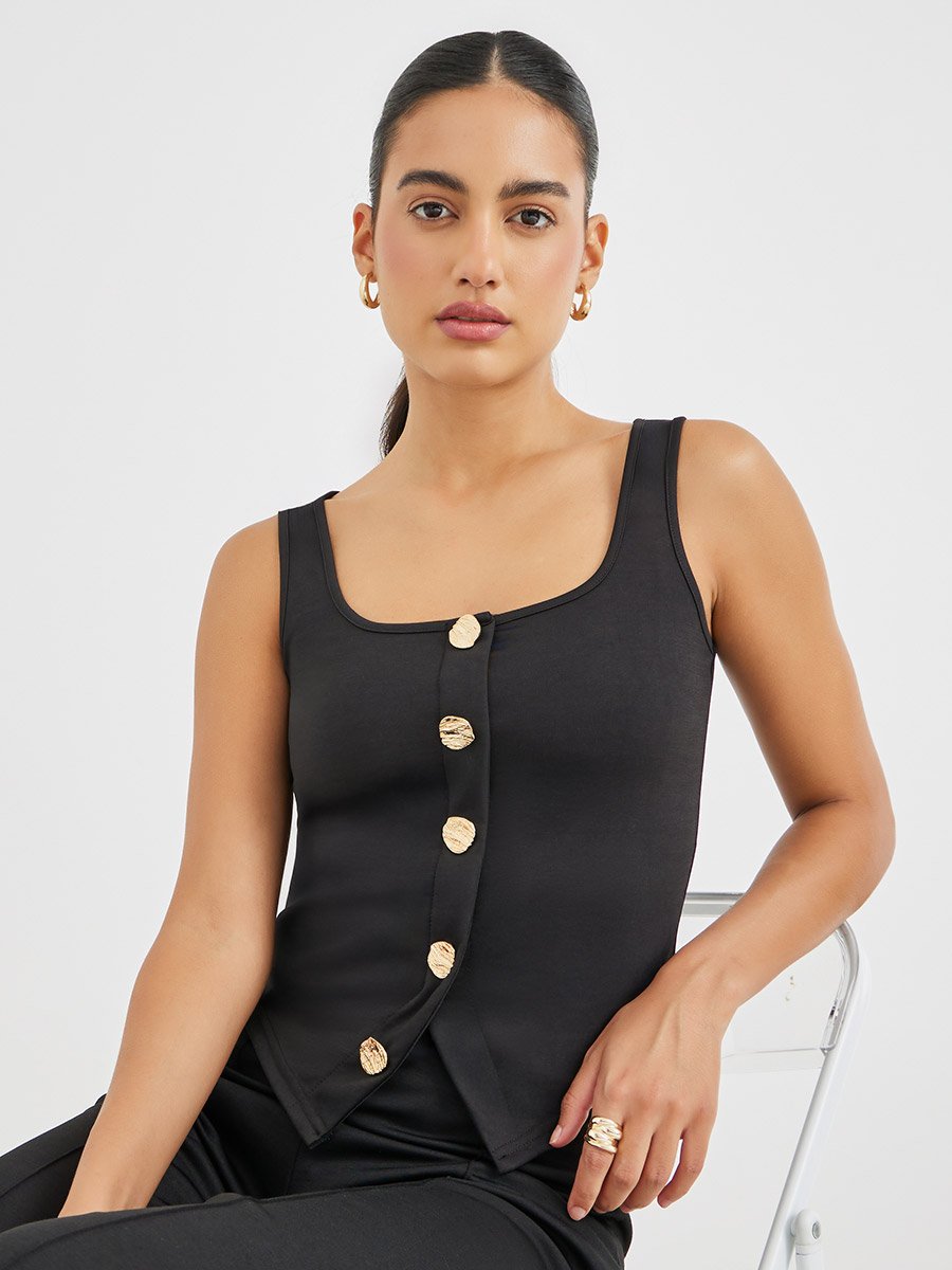 Buttoned Square Neck Sleeveless Top