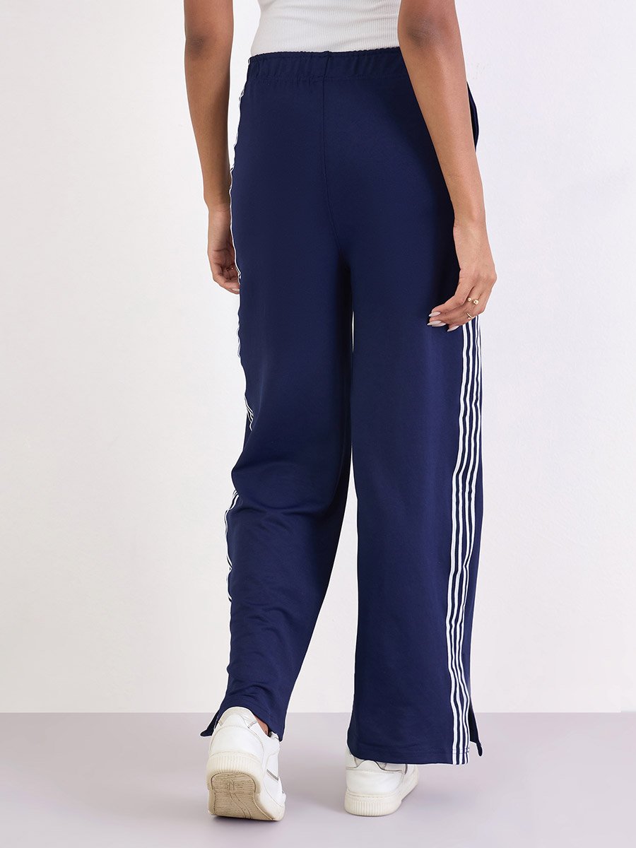 Navy Wide Leg Joggers with Side Taping Detail