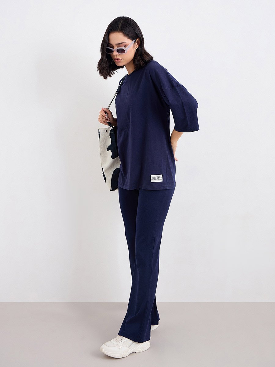 Patch Detail Oversized T-Shirt and Flared Leggings Co-Ords