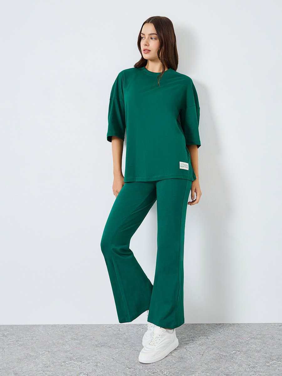 Women Dark Green T-Shirt and Leggings Co-Ords