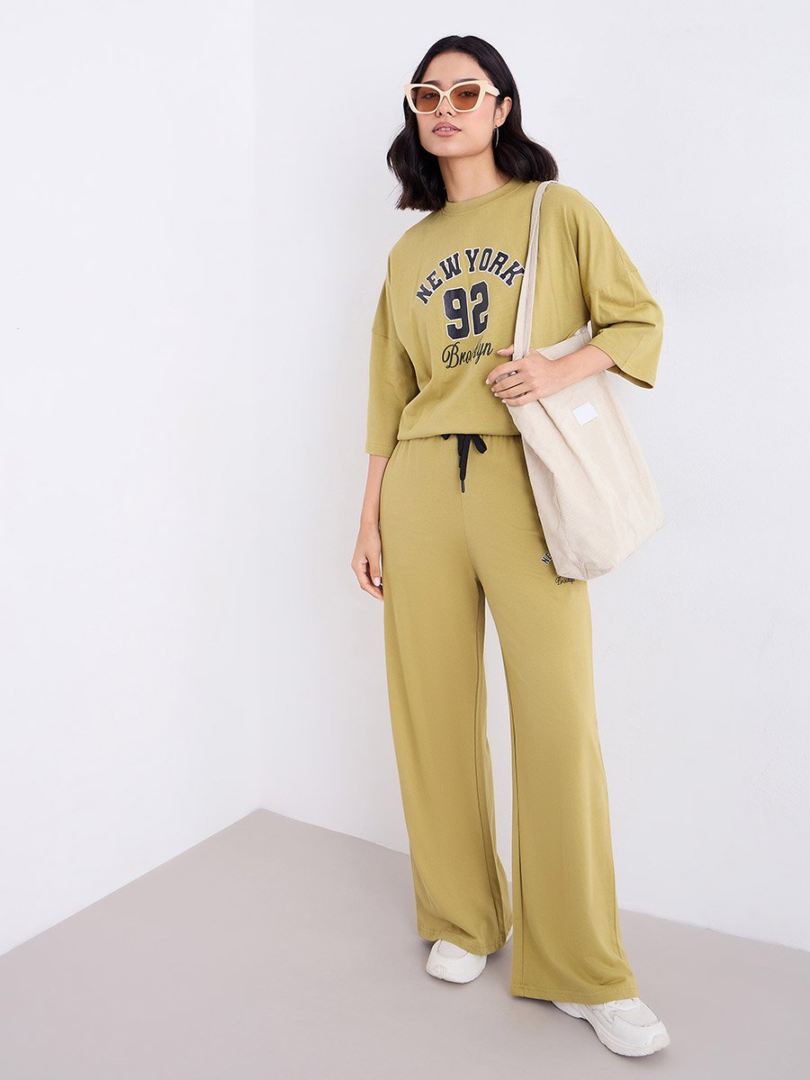 Khaki Oversized Graphic T-Shirt and Joggers Co-Ords