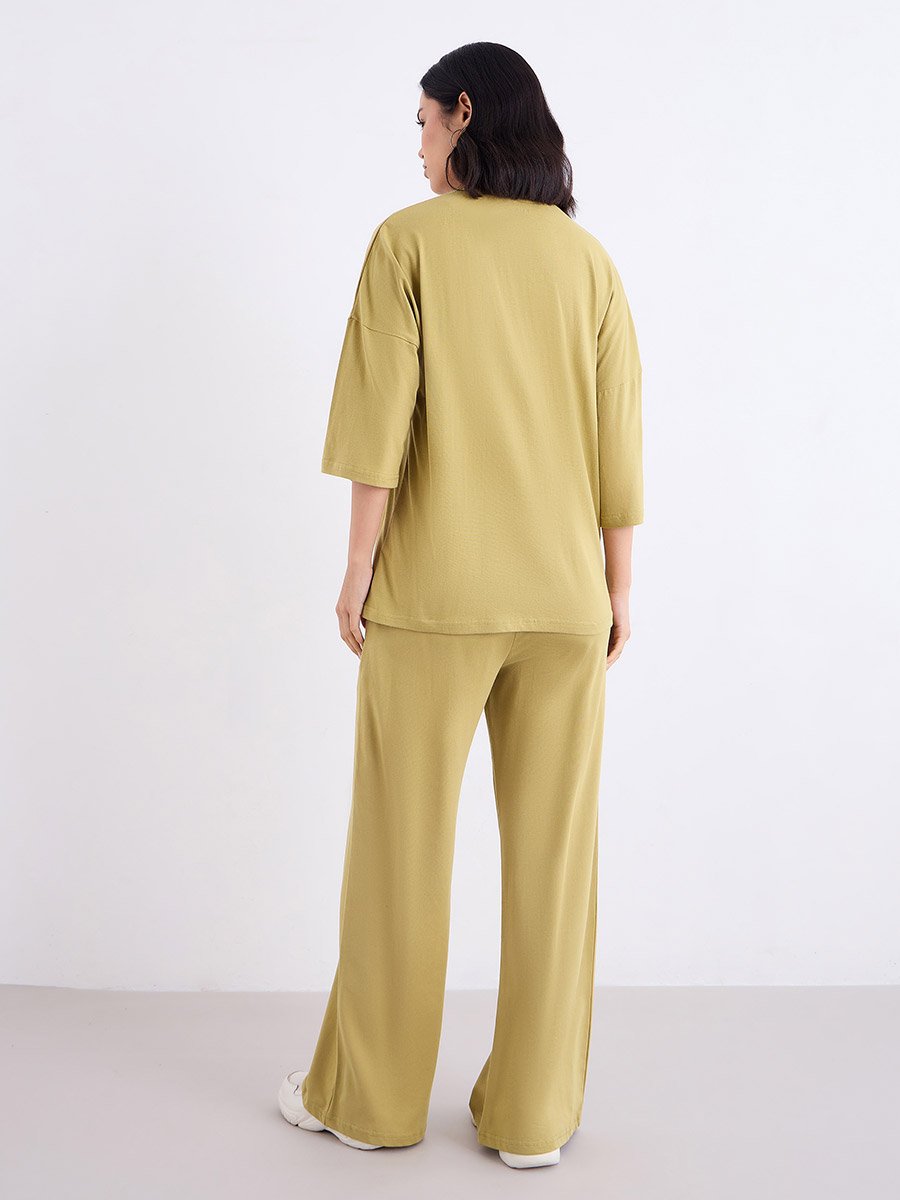 Khaki Oversized Graphic T-Shirt and Joggers Co-Ords
