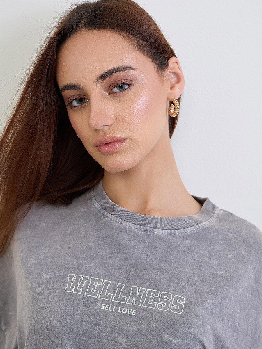 Grey Acid Washed Printed T-Shirt and Joggers Co-Ords