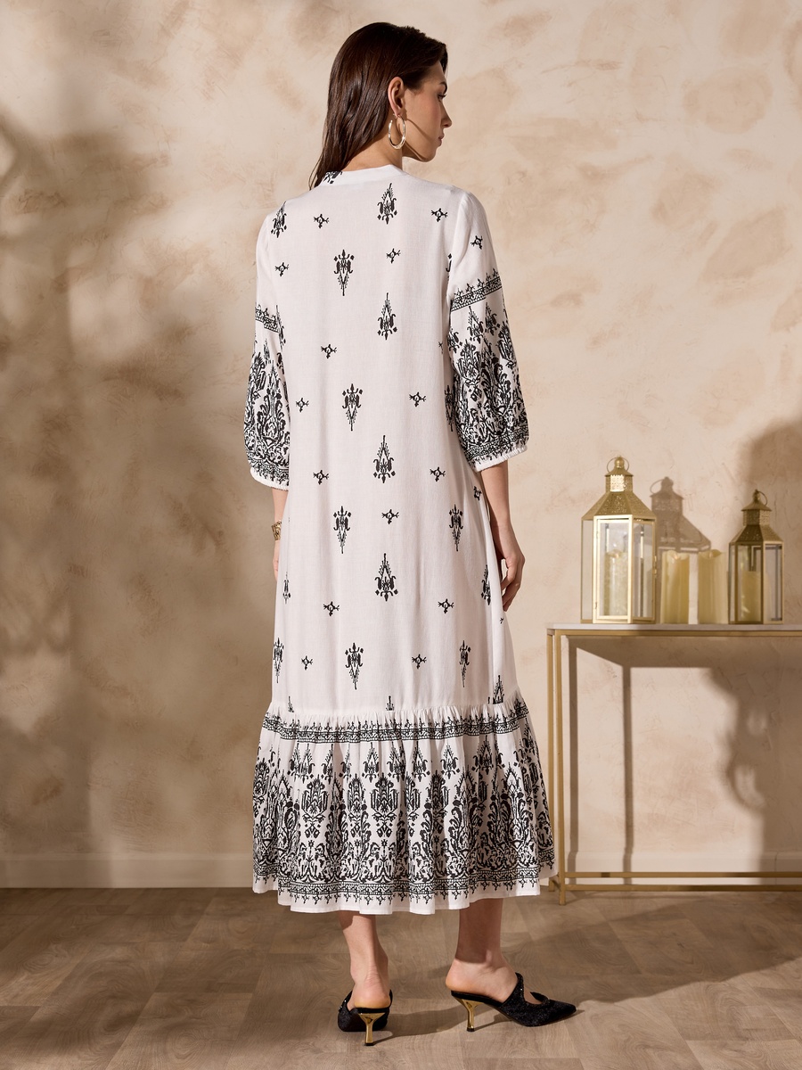 Printed Dress with Tie-Up Neck