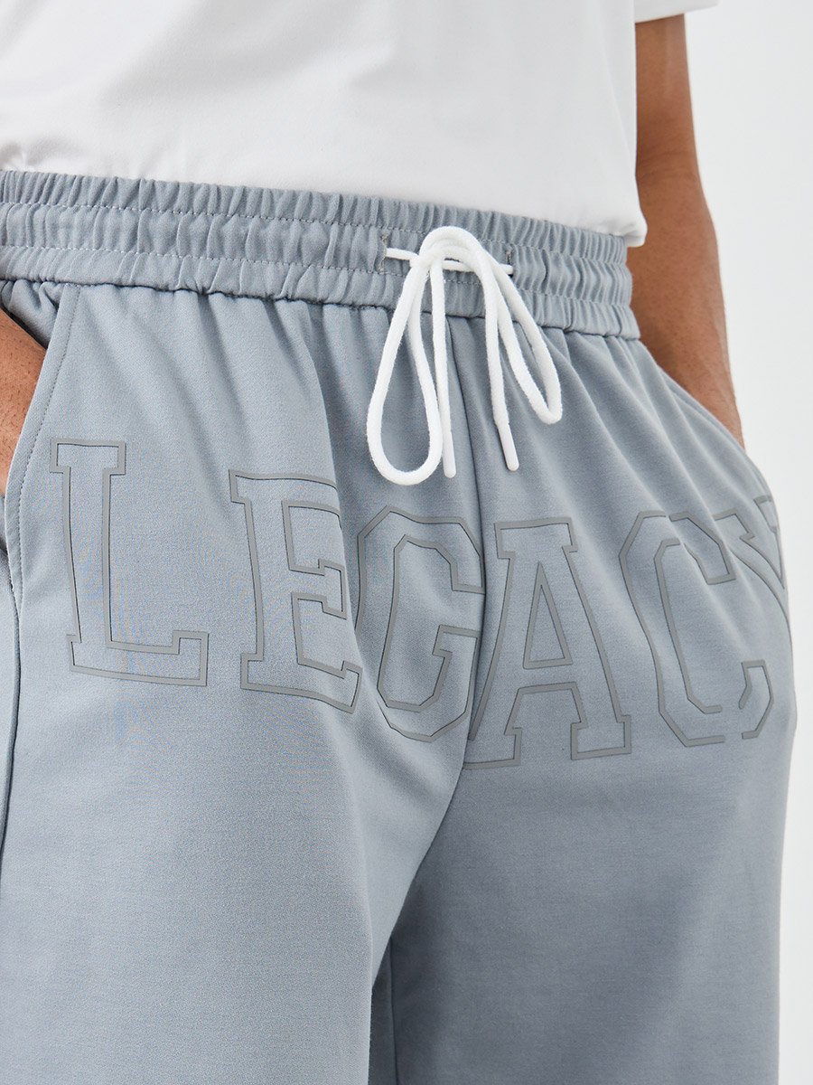 Men Grey Legacy Slogan Joggers with Contrast Drawstring