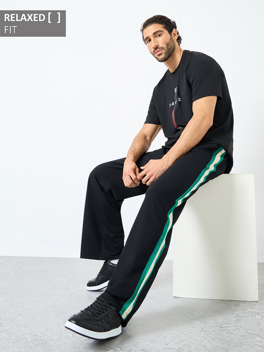 Relaxed Fit Open Hem Joggers with Side Tape and Badge Detail