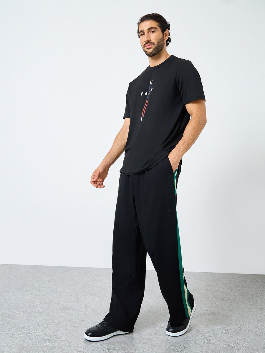 Relaxed Fit Open Hem Joggers with Side Tape and Badge Detail