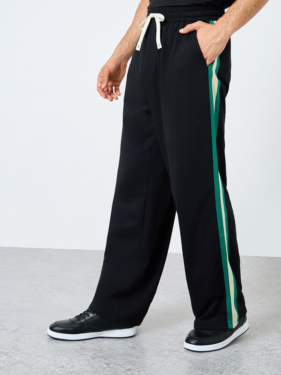 Relaxed Fit Open Hem Joggers with Side Tape and Badge Detail