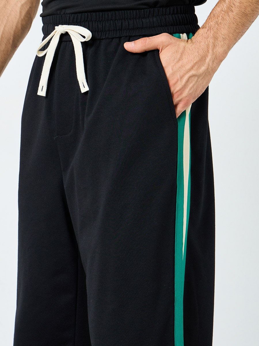 Relaxed Fit Open Hem Joggers with Side Tape and Badge Detail