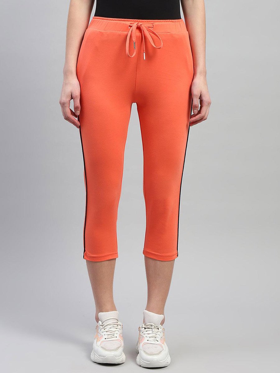 Women Orange Solid Drawstring Waistband Regular Fit Capris