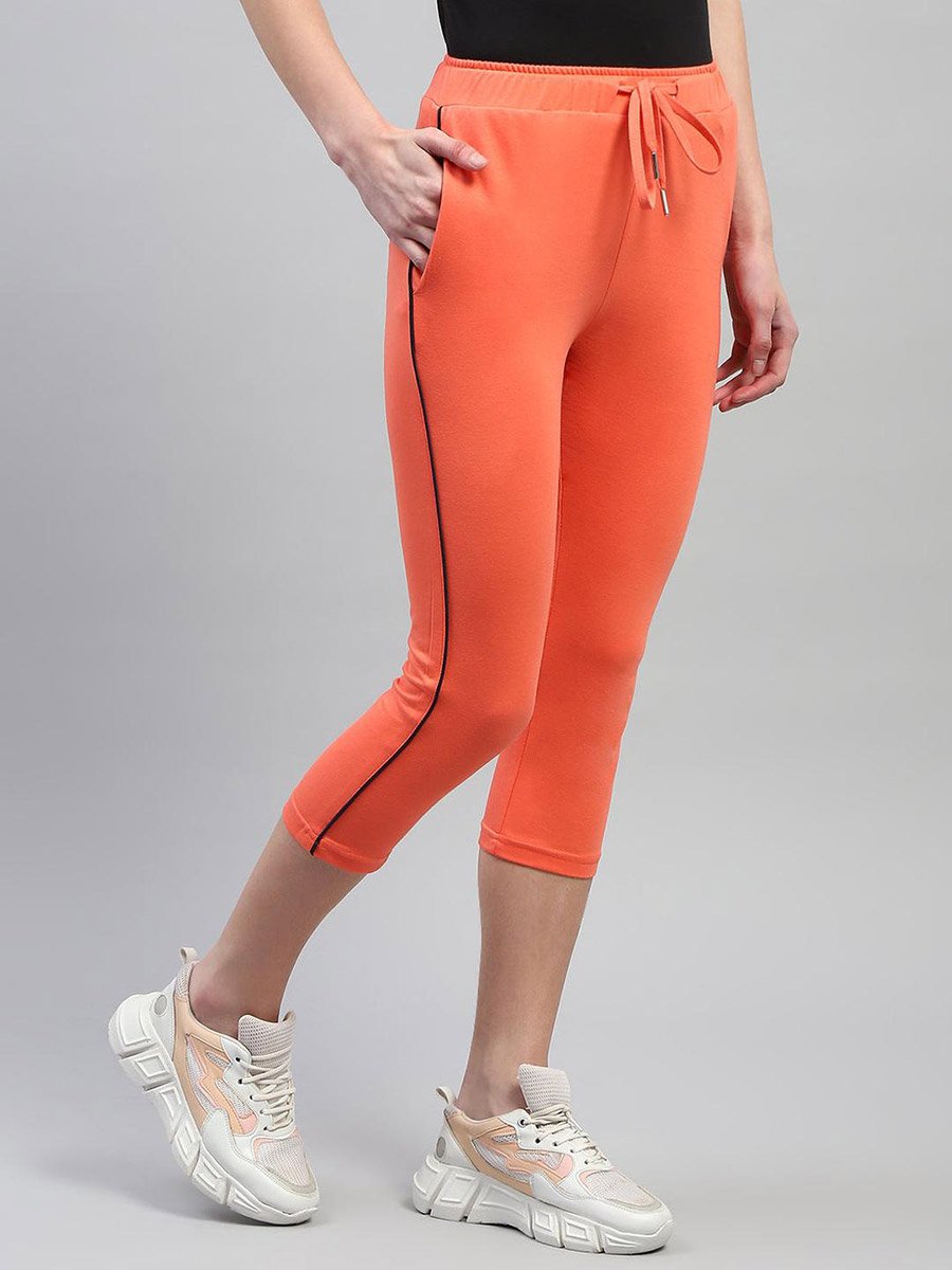 Women Orange Solid Drawstring Waistband Regular Fit Capris