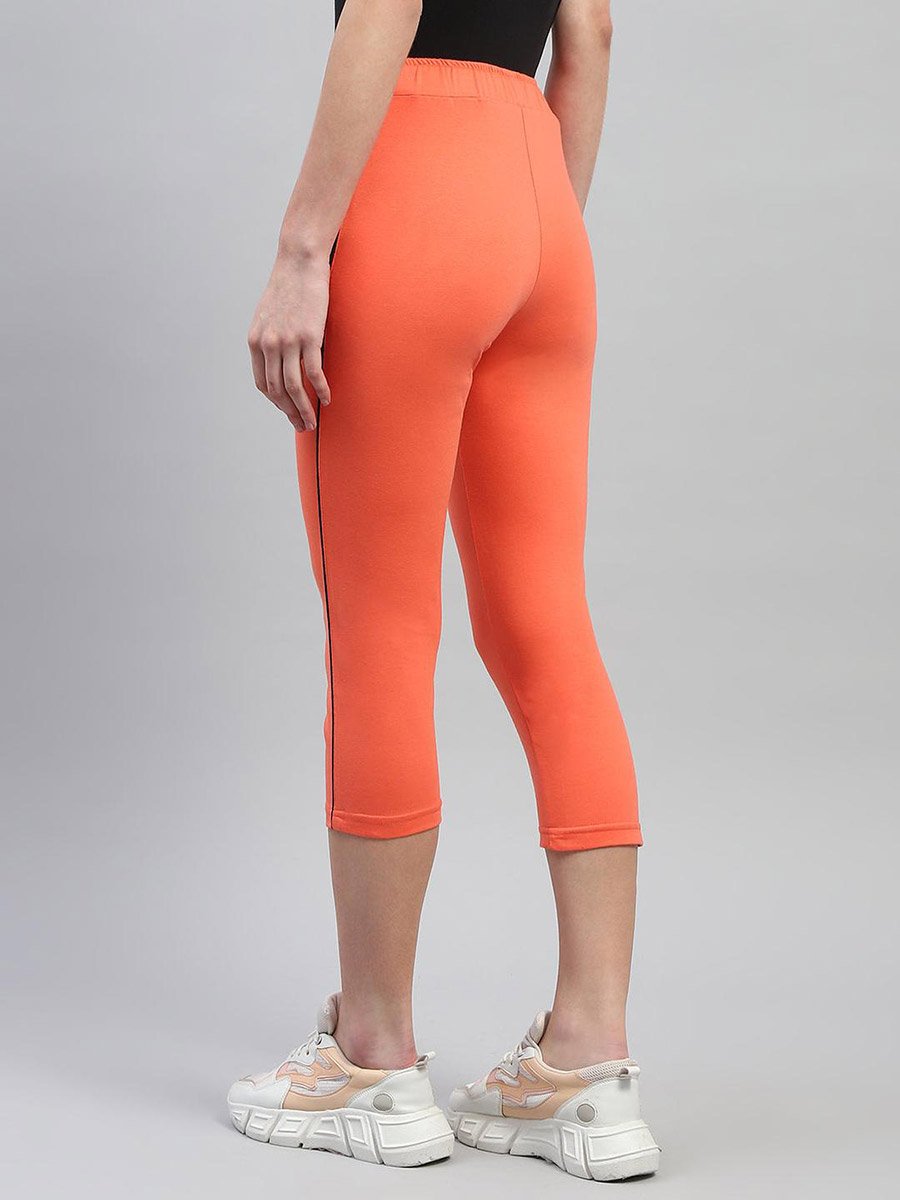 Women Orange Solid Drawstring Waistband Regular Fit Capris