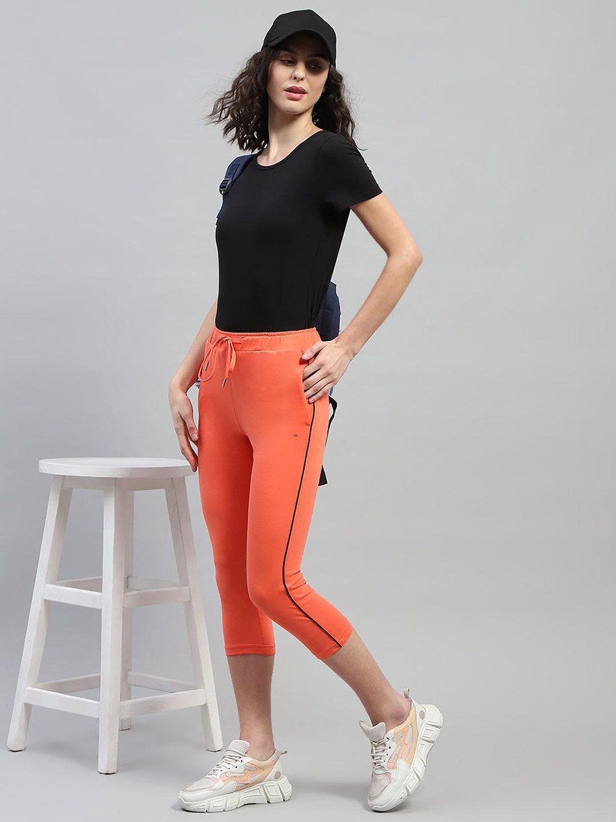 Women Orange Solid Drawstring Waistband Regular Fit Capris