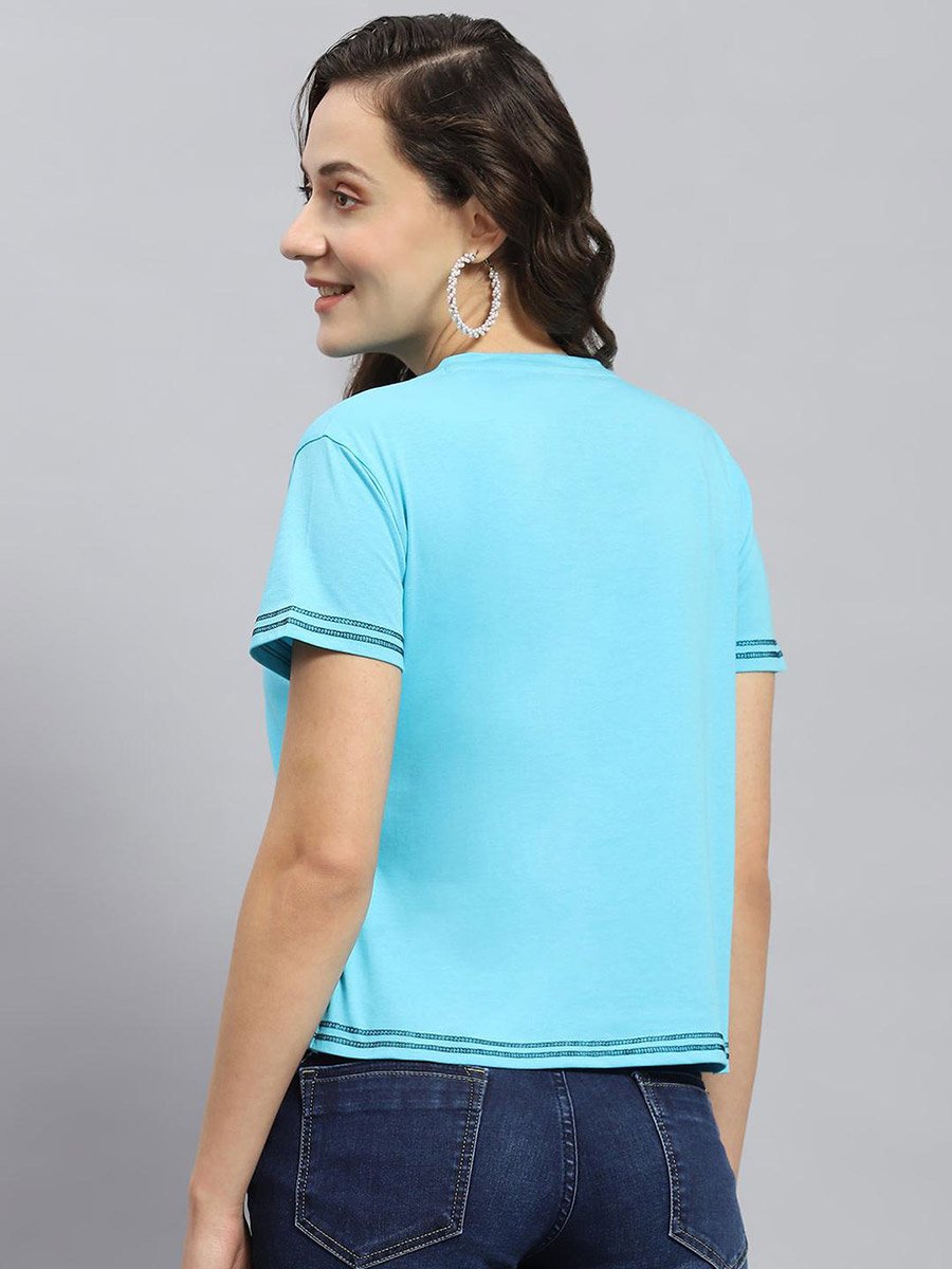 Women Blue Graphic Printed Round Neck Top
