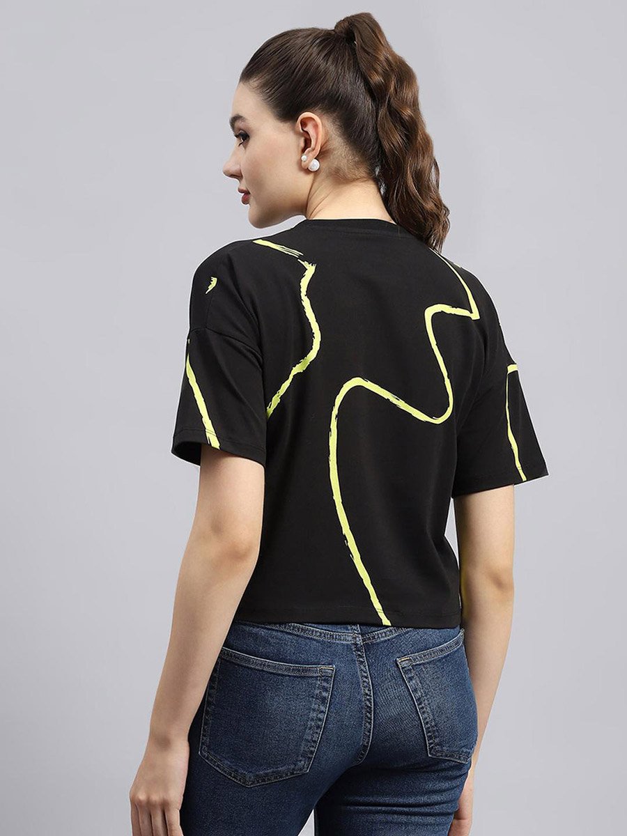 Women Black Slogan Printed Short Sleeve Top