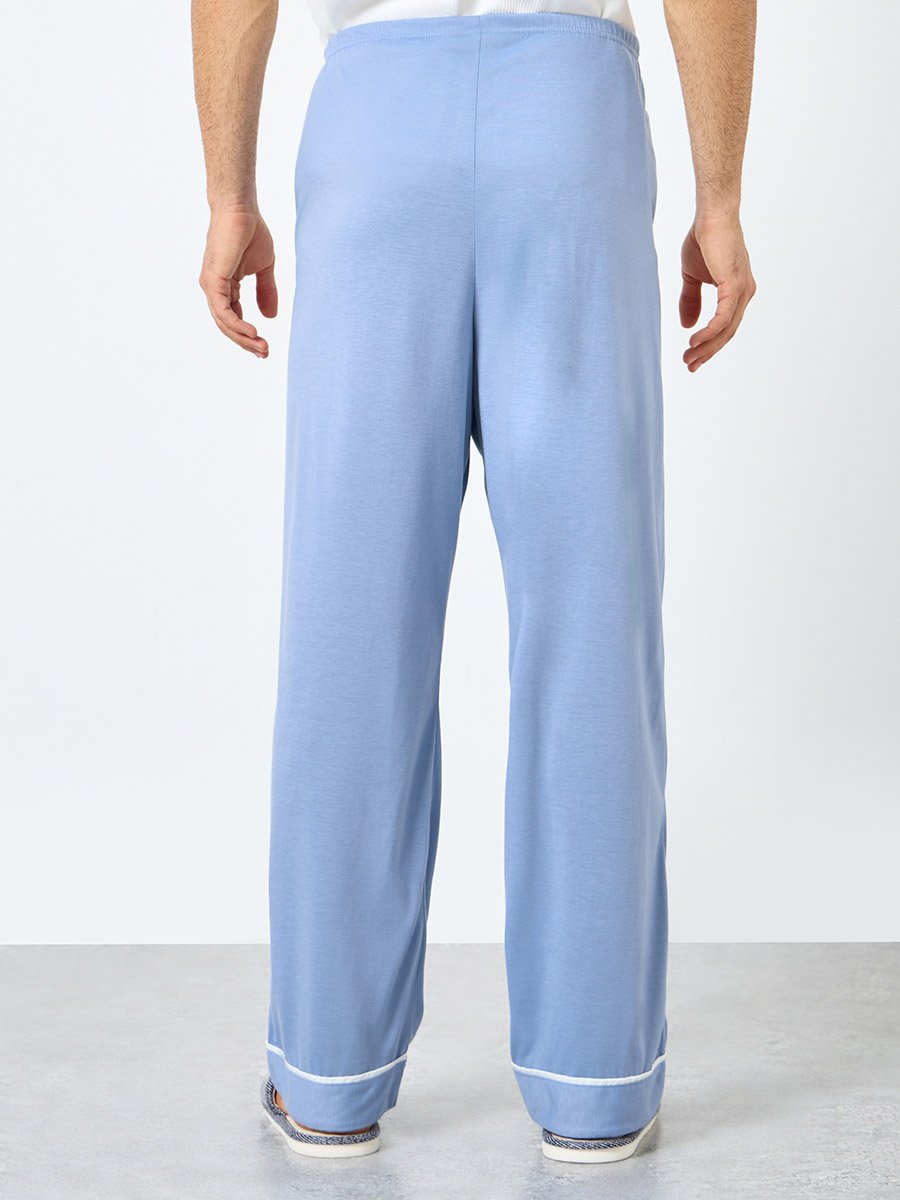 Navy Blue Solid Pyjama with Contrast Piping Detail