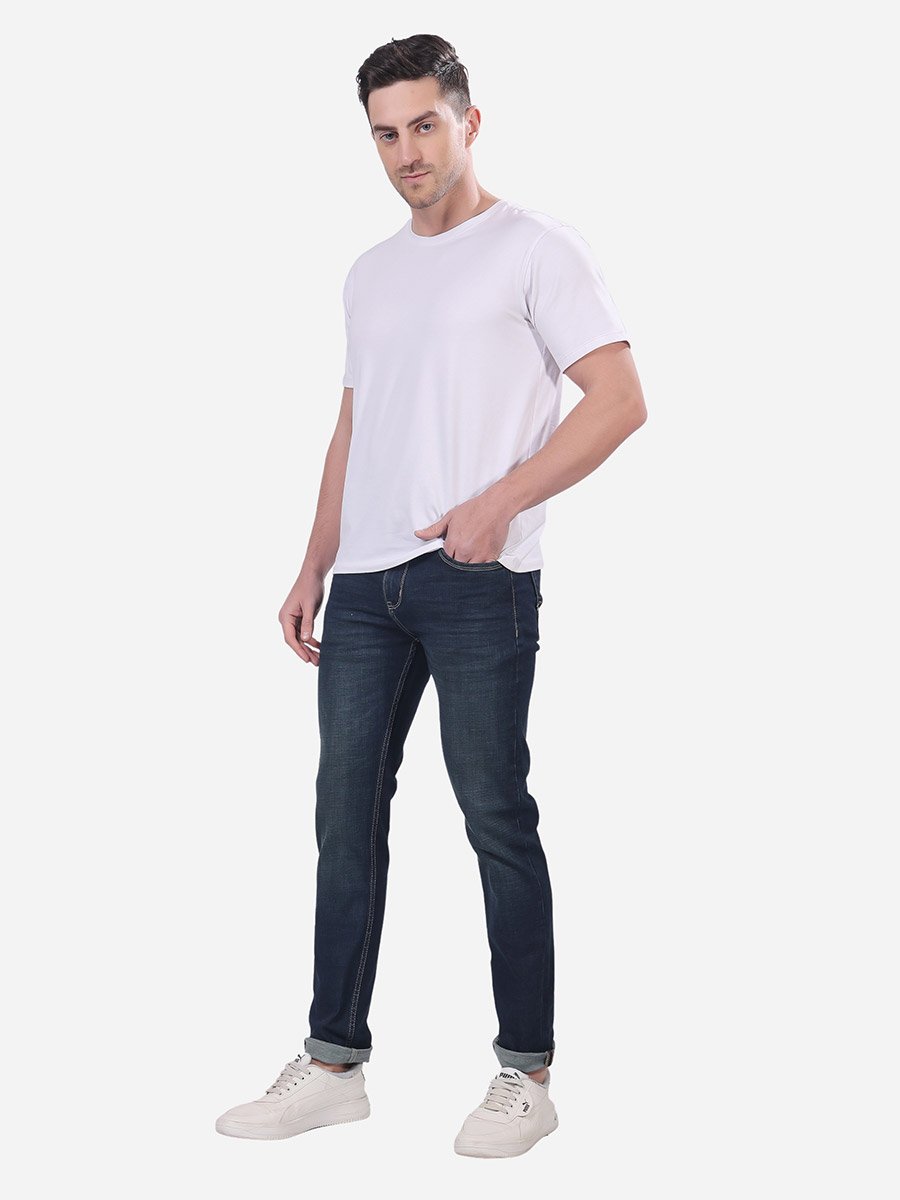 Mid Rise Whiskered Faded Slim Fit Jeans