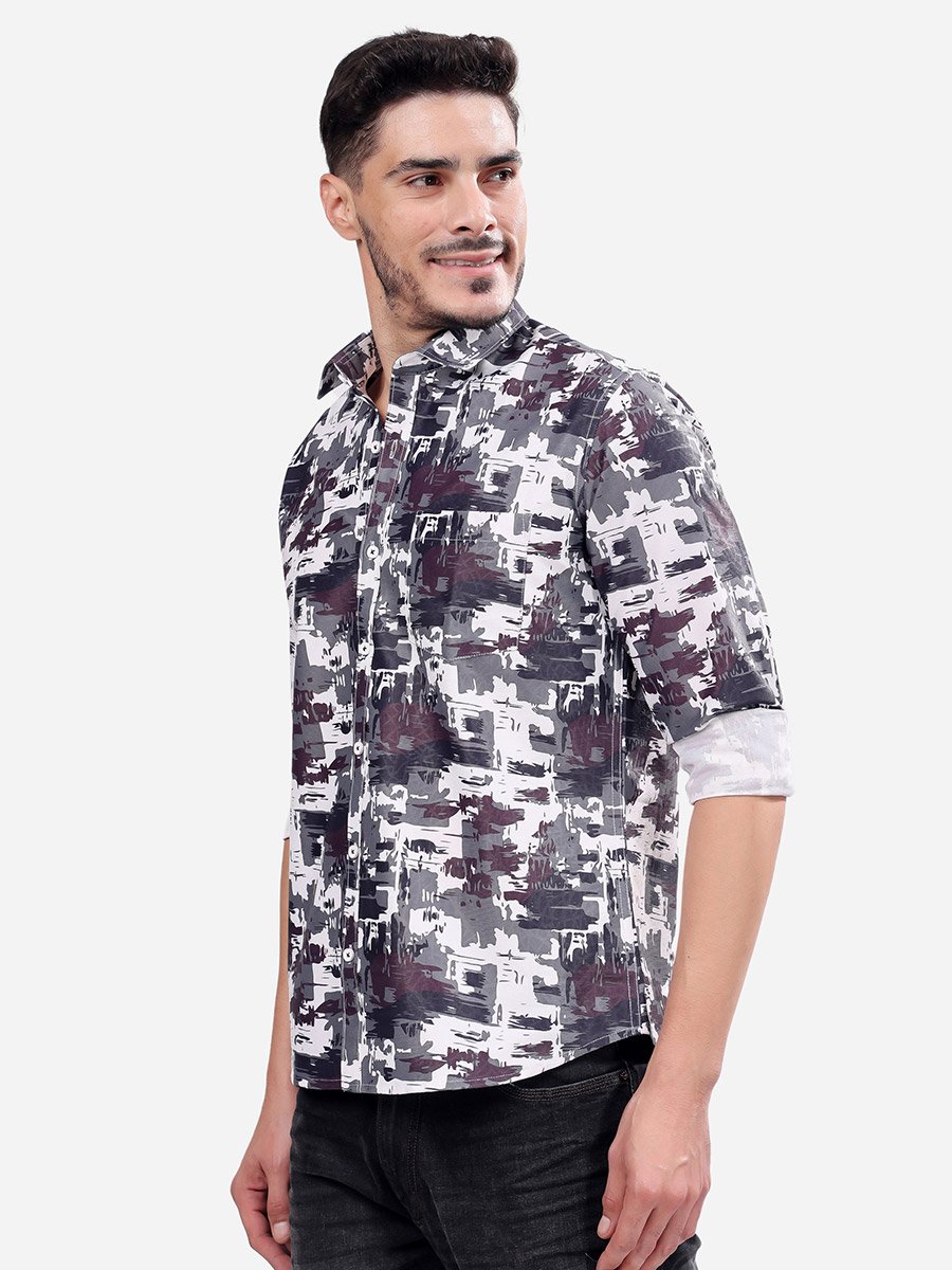 Abstract Printed Long Sleeve Regular Fit Shirt with Pocket