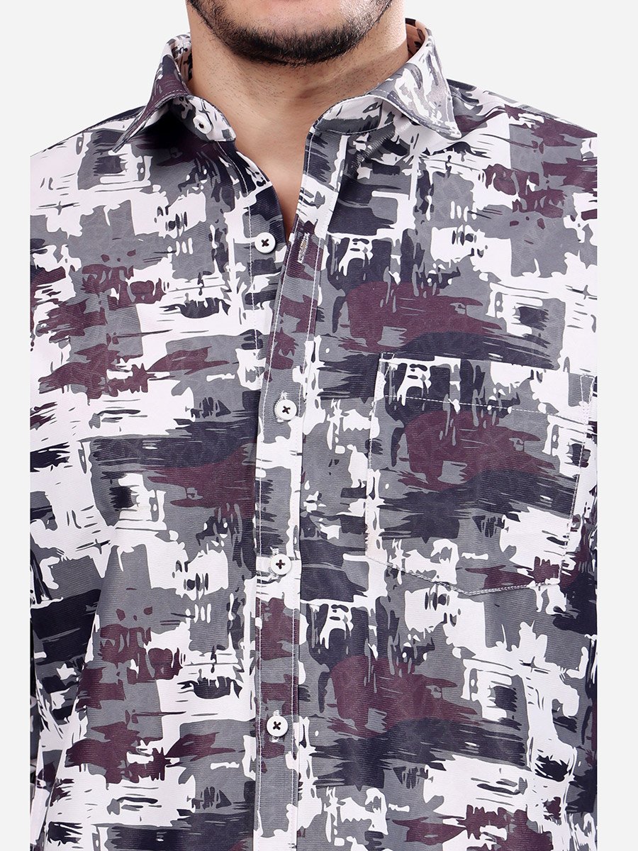 Abstract Printed Long Sleeve Regular Fit Shirt with Pocket