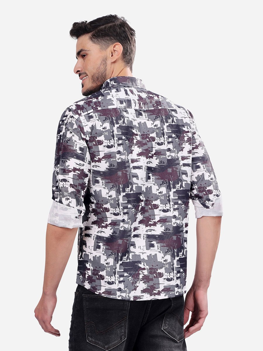 Abstract Printed Long Sleeve Regular Fit Shirt with Pocket