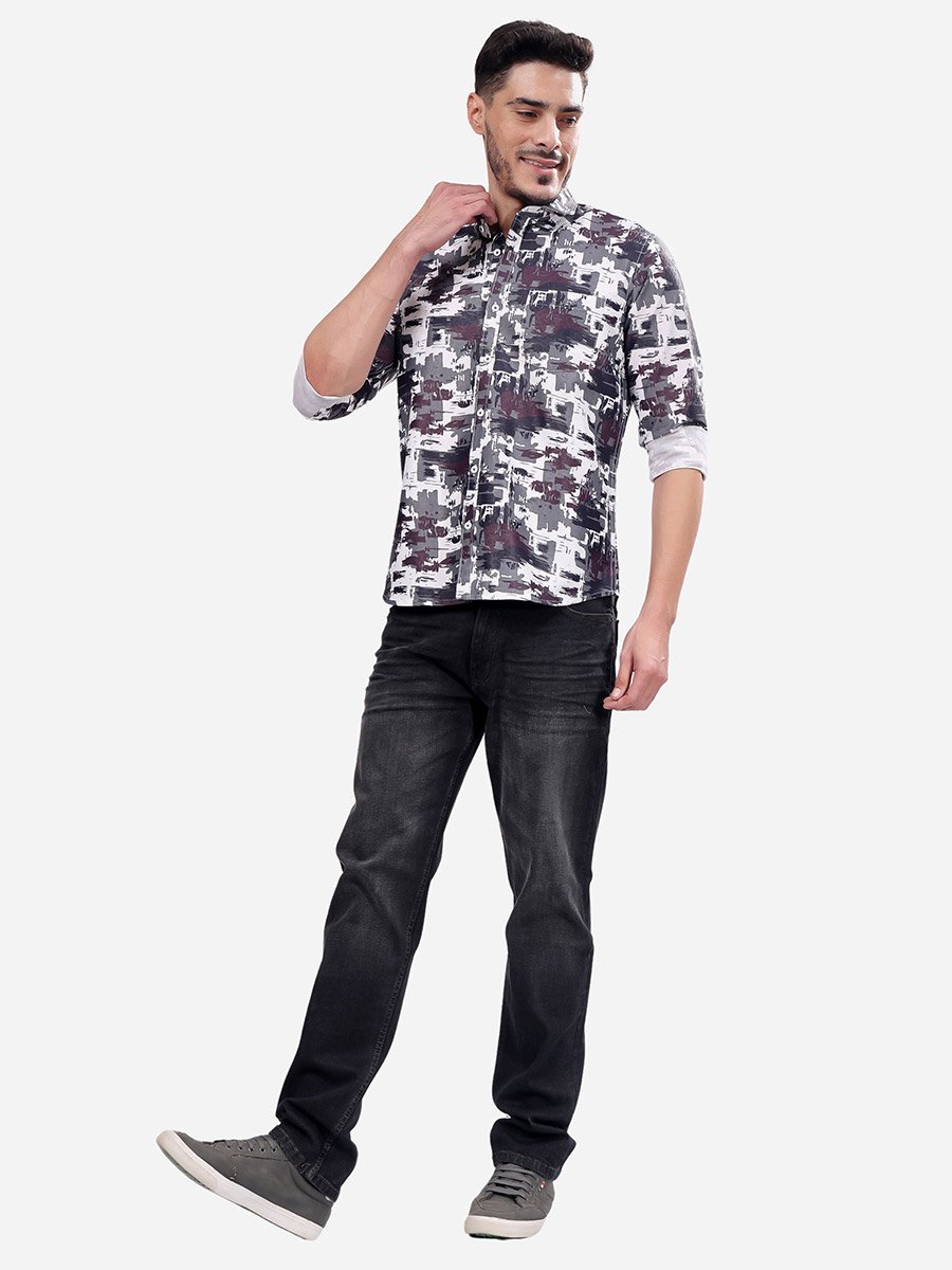 Abstract Printed Long Sleeve Regular Fit Shirt with Pocket